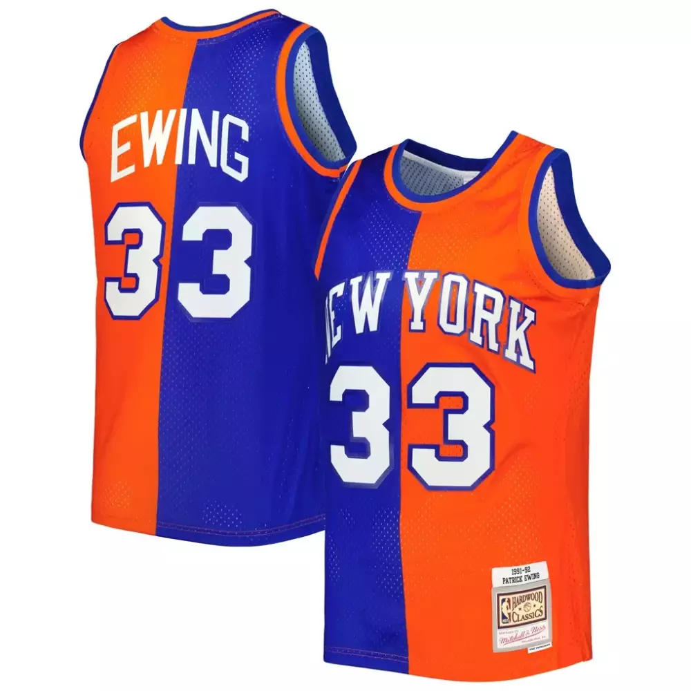 Ewing New York Knicks 1991-92 Split Swingman Jersey | Hardwood Classics Blue & Orange | Replica Fan Gear | For Men, Women & Youth