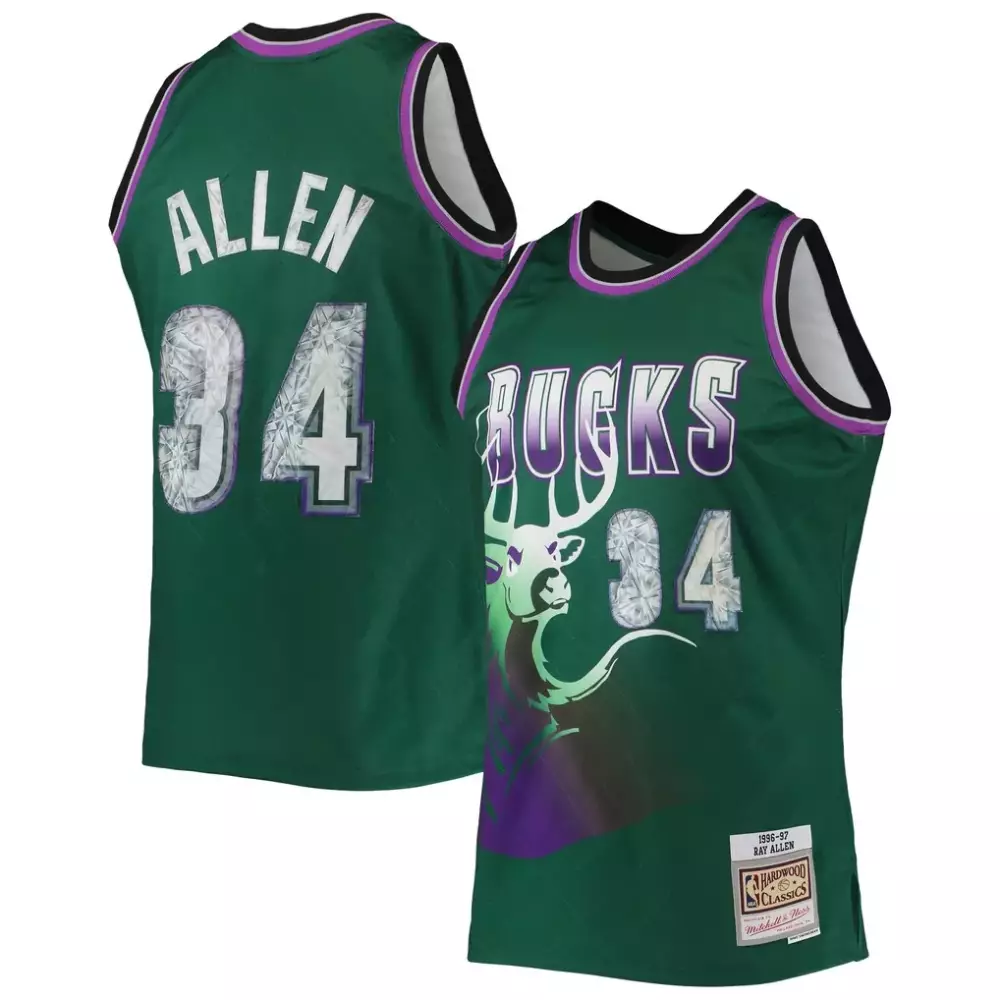 Ray Allen Milwaukee Bucks Mitchell Ness Hardwood Classics Swingman Jersey | Kelly Green Retro Style | For Men, Women & Youth
