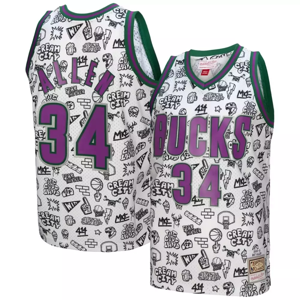 Ray Allen Milwaukee Bucks 2000-01 Swingman Jersey | White | Mitchell & Ness | Fan Gear for Men, Women & Youth