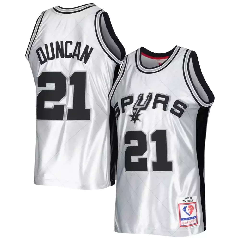 Tim Duncan San Antonio Spurs Mitchell & Ness 1998-99 Hardwood Classics Jersey | 75th Anniversary Platinum Fan Gear | For Men, Women & Youth