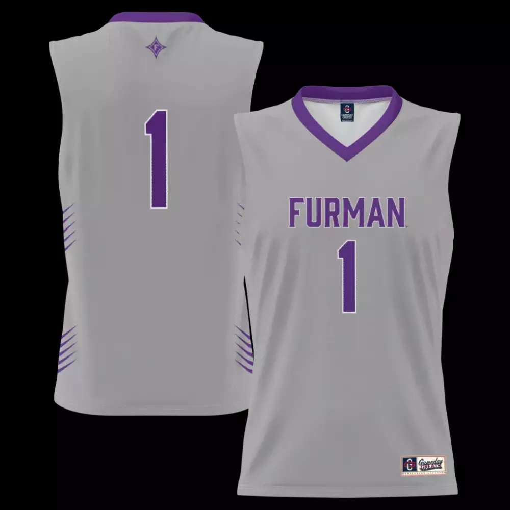 Personalized Furman  1 Paladins Gameday Greats Lightweight Basketball Jersey – Gray