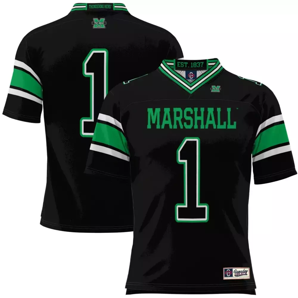 Customizable Marshall  1 Thundering Herd Gameday Greats Football Football Jersey – Black