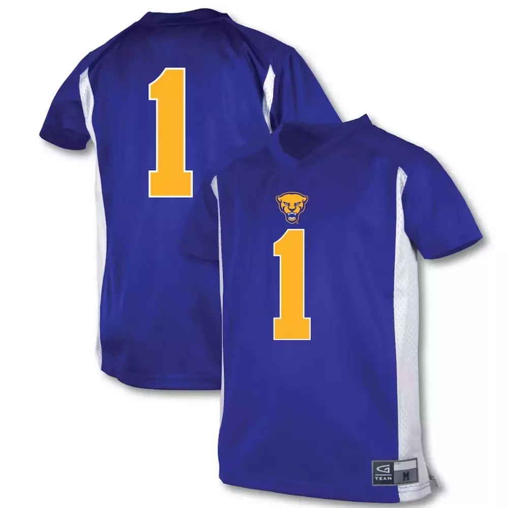 Custom Pitt Panthers  1 Garb Football Royal Replica Jersey – Blue