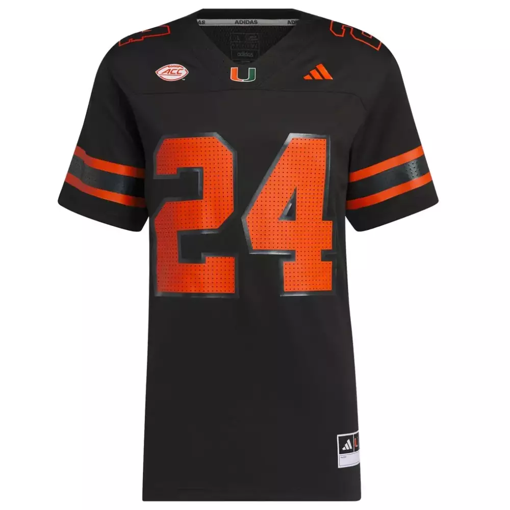 Miami Hurricanes 24 Adidas Premier Strategy Jersey | Black | Game Day Outfit for Fans | For Men, Women & Youth