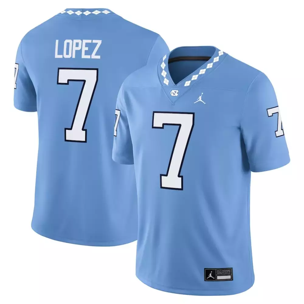 Personalized North Carolina Tar Heels  Air Jordan Gio Lopez Brand Home Nil Football Game Authentic Jersey – Light Blue