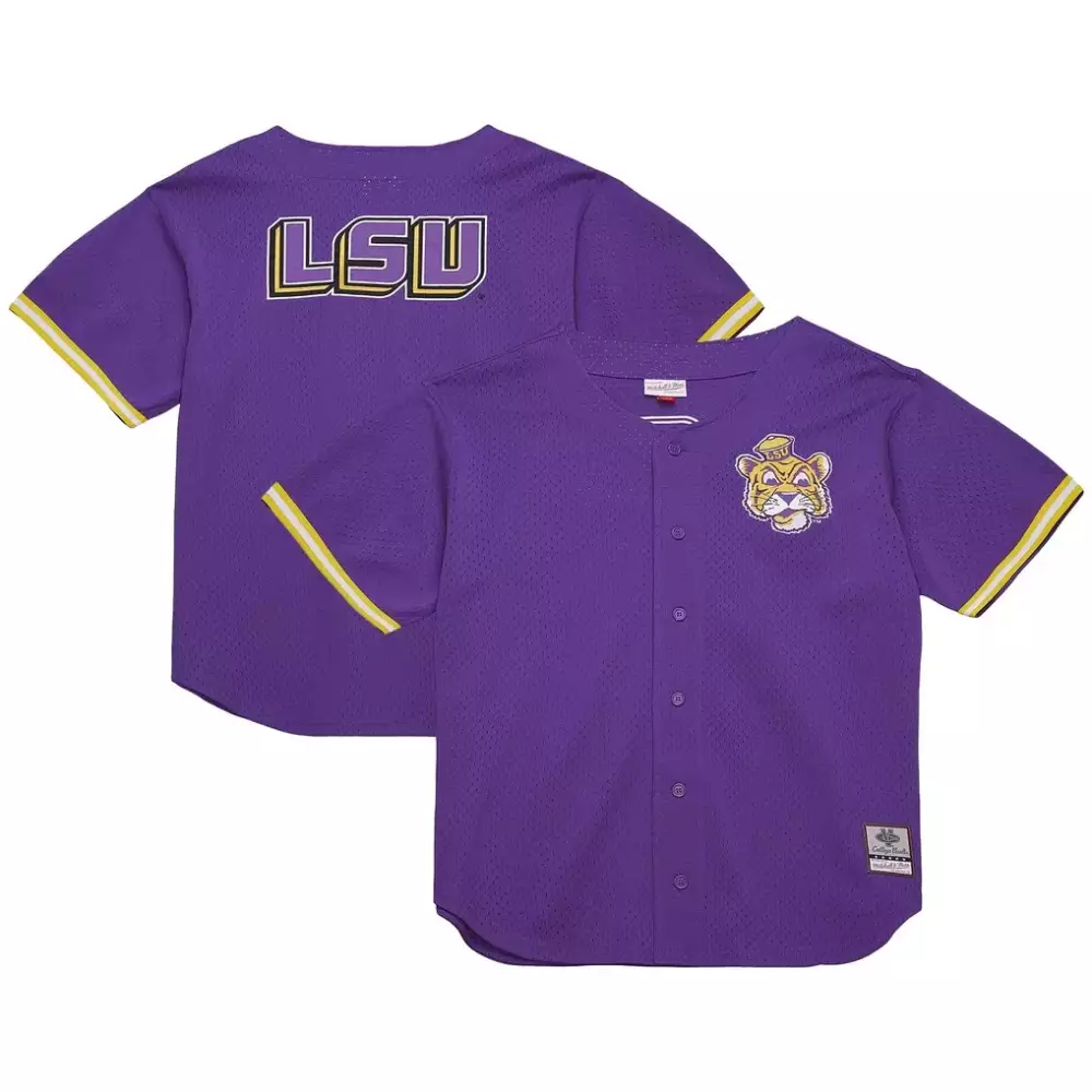 LSU Tigers Mitchell & Ness Vintage Mesh Button Front Top | Purple Game Day Outfit | Fan Gear for Men, Women & Youth