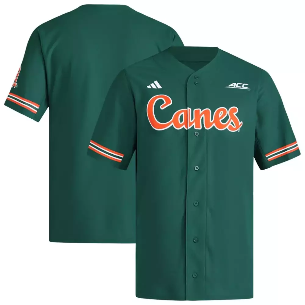 Miami Hurricanes Adidas Reversible Retro Full Button Baseball Jersey | Green Color | Fan Gear for Men, Women & Youth