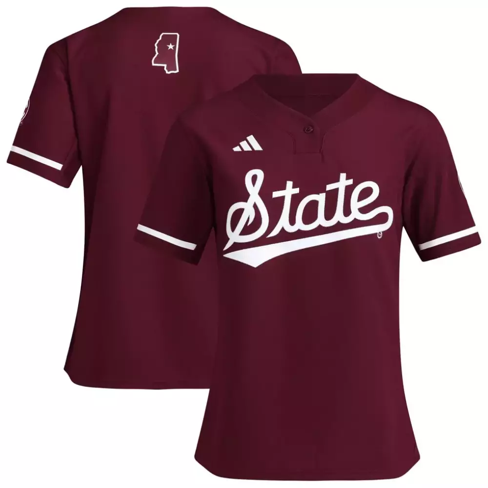 Custom Mississippi State  Mississippi Outline Bulldogs Replica Softball Replica Jersey – Maroon