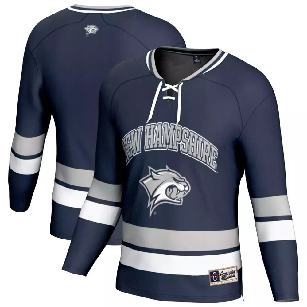 Custom New Hampshire Wildcats  Gameday Greats Spirit Hockey Jersey – Navy Blue