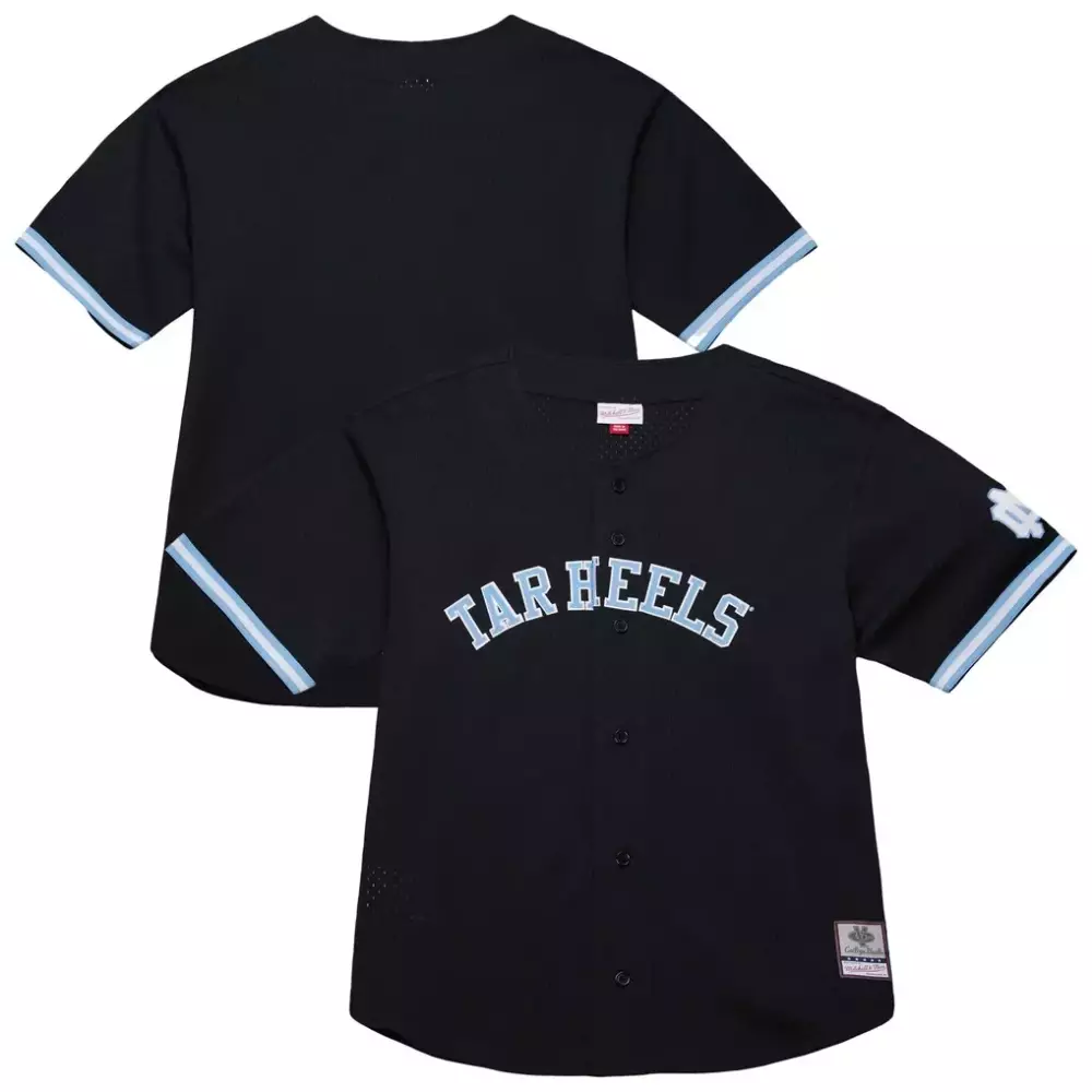 Customizable North Carolina Tar Heels  Mitchell Ness Clock Full Button Fashion Stitched Jersey – Black