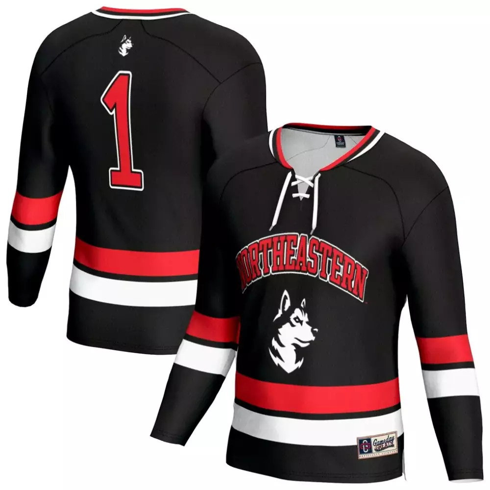 Personalized Northeastern  Gameday Greats Huskies Lightweight Hockey Team Fashion Jersey – Black