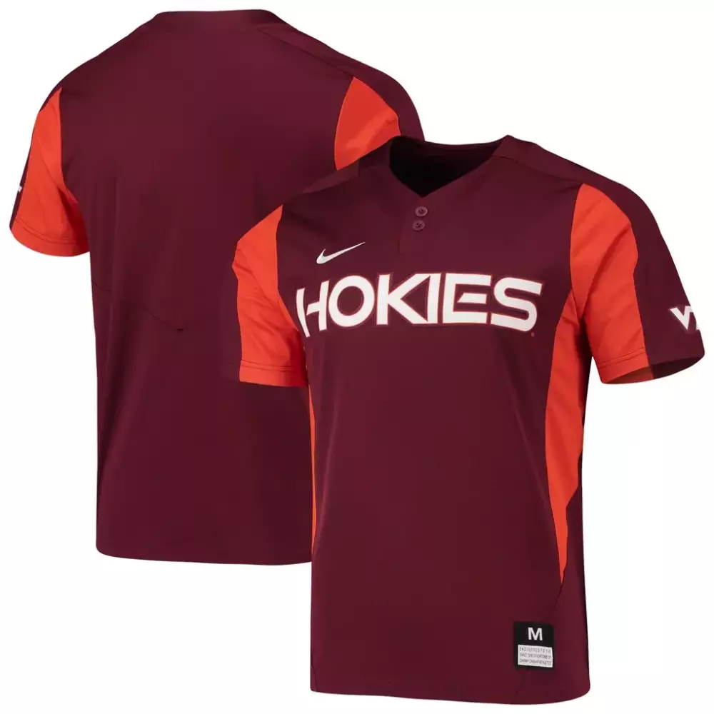 Custom Virginia Tech  Hokies 2 Button Replica Baseball Jersey – Maroon