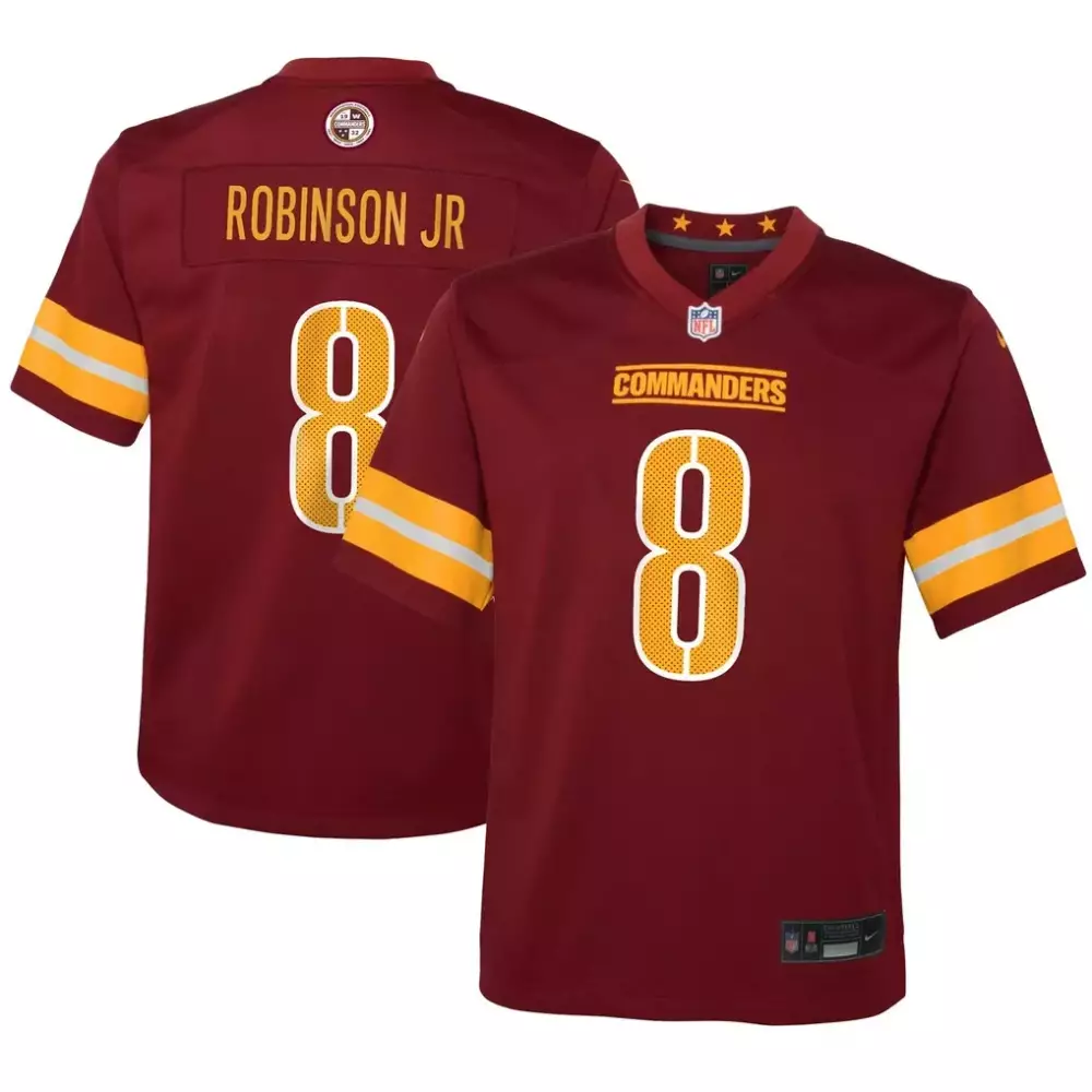 Robinson Jr. 8 Men's Stitched Jersey | White Washington Commanders 2023 Name Patch | For Men, Women & Youth