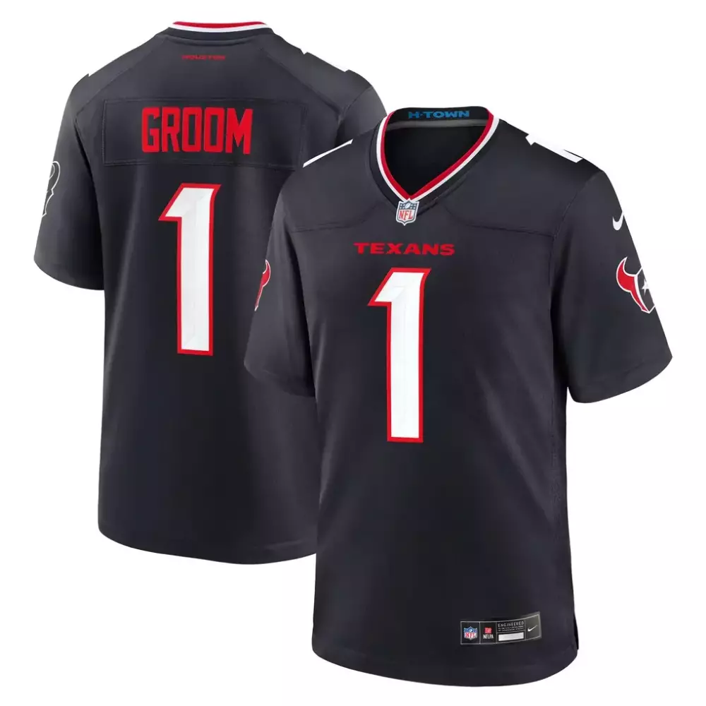 Number 1 Groom Houston Texans Nike Game Jersey | Navy Design | Fan Gear for Men | Perfect Gift Idea