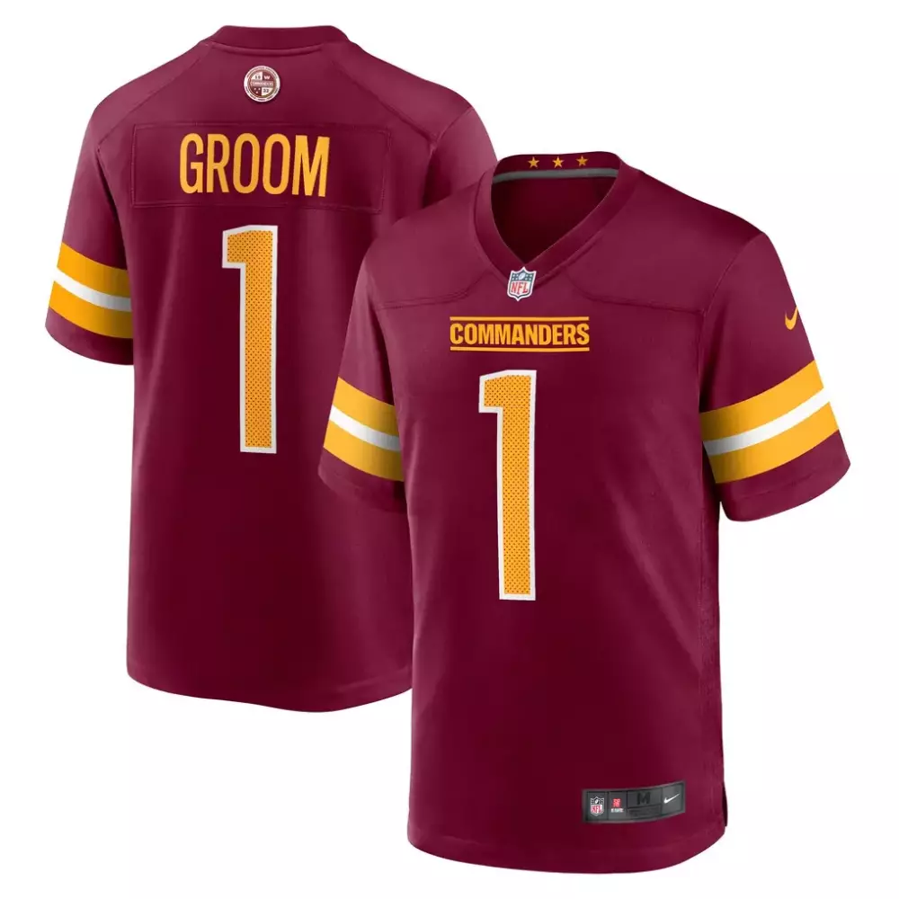 Number 1 Groom Washington Commanders Burgundy Nike Game Jersey | Perfect Fan Gear for Men, Women & Youth