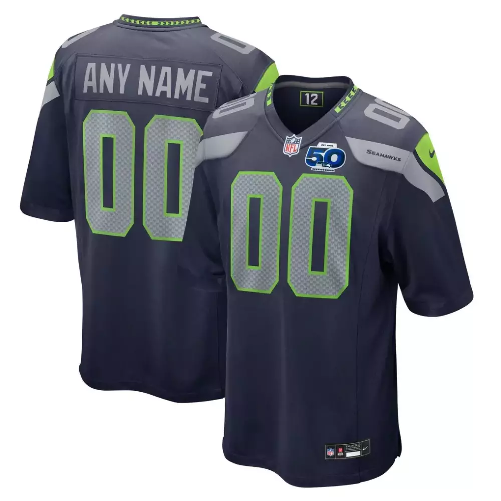 Seattle Seahawks Nike 50th Season Team Custom Game Jersey | College Navy Style | For Men, Women & Youth