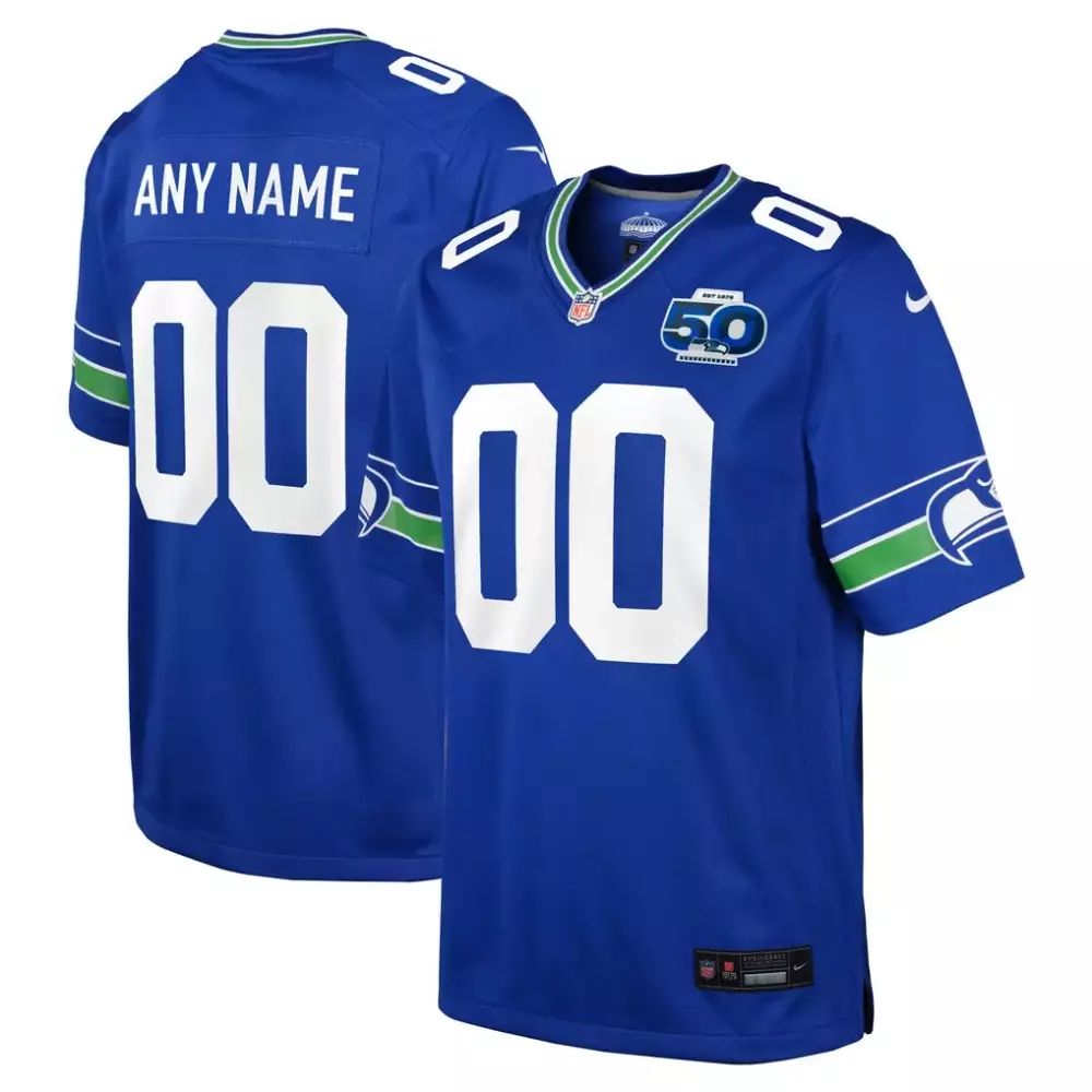 Seattle Seahawks Nike Youth 50th Season Throwback Custom Game Jersey | Royal Style | For Youth Fans