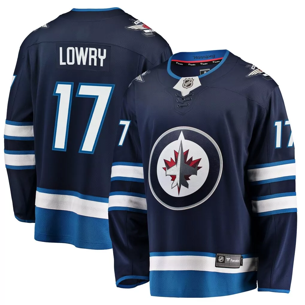 Personalized Winnipeg Jets  Adam Lowry Fanatics Breakaway Replica Ice Hockey Jersey – Navy