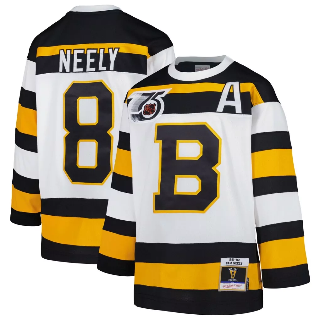Cam Neely Boston Bruins Mitchell & Ness Youth 1991 Blue Line Player Jersey | White | Fan Gear for Game Day | For Youth