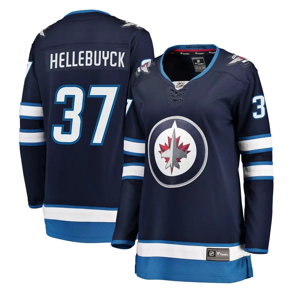 Custom Winnipeg Jets  Connor Hellebuyck Fanatics Breakaway Player Replica Jersey – Navy