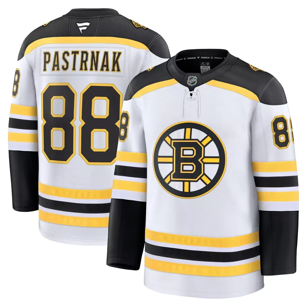 David Pastrnak Boston Bruins Fanatics Away Premium Jersey | White Stitched Fan Gear | For Men, Women & Youth