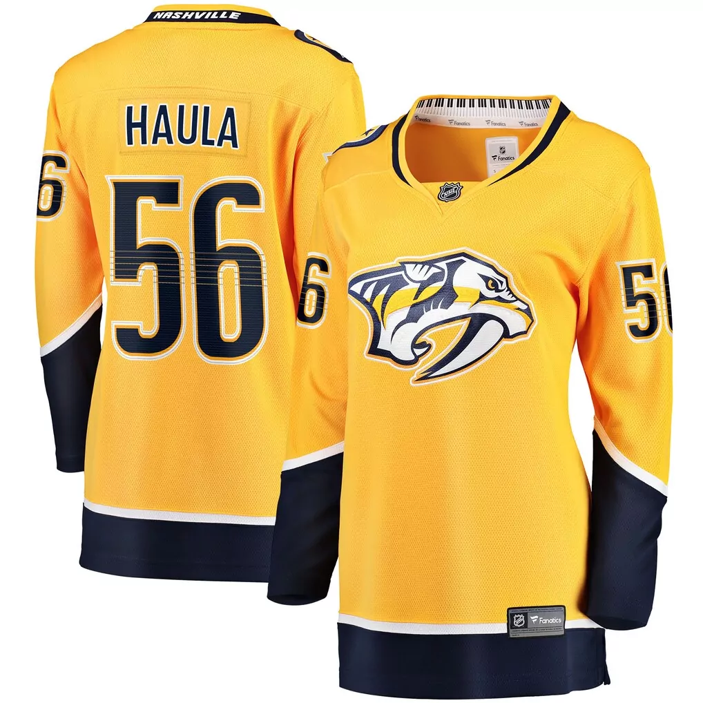 Custom Nashville Predators  Erik Haula Fanatics Home Breakaway Player Gold Authentic Jersey – Yellow
