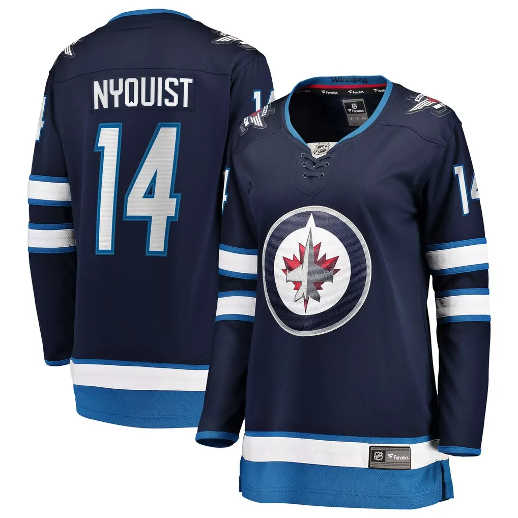 Custom Winnipeg Jets  NHL Gustav Nyquist Fanatics Home Breakaway Hockey Jersey – Navy