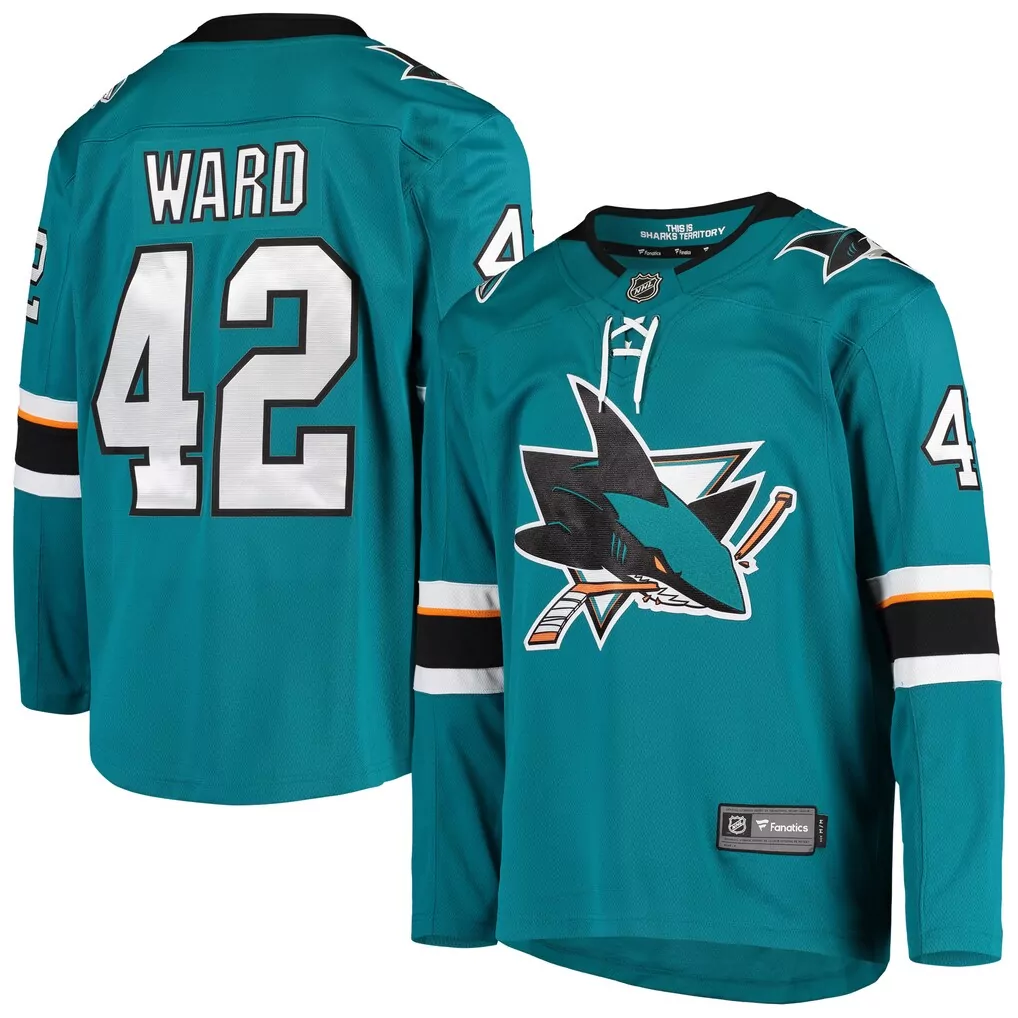 Custom San Jose Sharks  Joel Ward Fanatics Breakaway Home Player Hockey Jersey – Teal