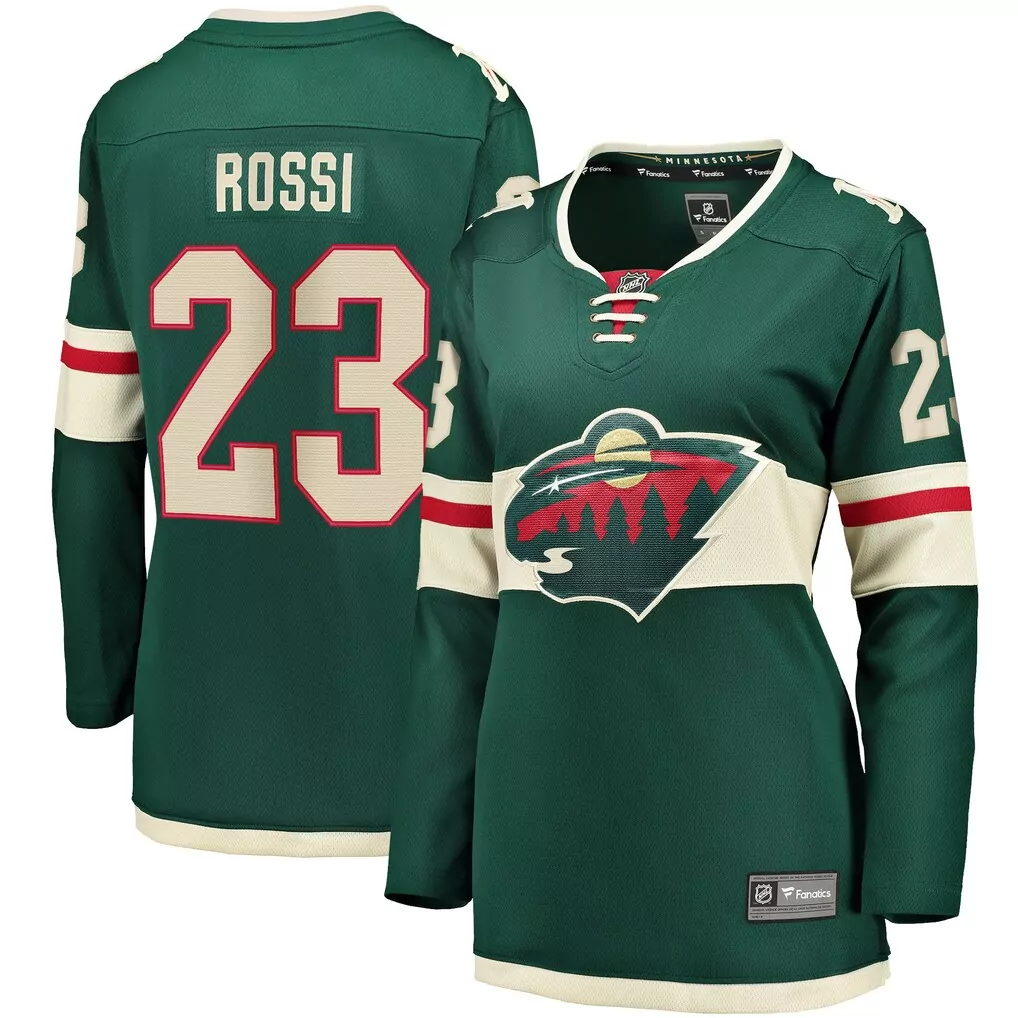 Custom Minnesota Wild  Rossi Fanatics Home Breakaway Player Replica Jersey – Green