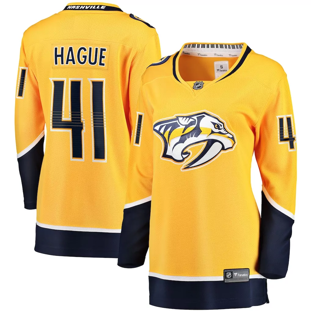 Custom Nashville Predators  Nicolas Hague Fanatics Home Breakaway Gold Stitched Jersey – Yellow
