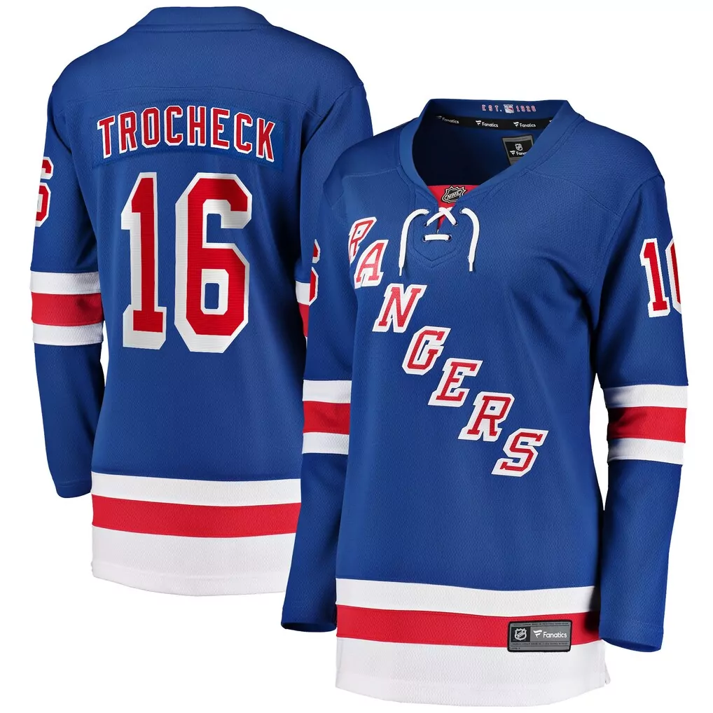 Custom New York Rangers  Vincent Trocheck Fanatics Home Breakaway Player Replica Jersey – Blue