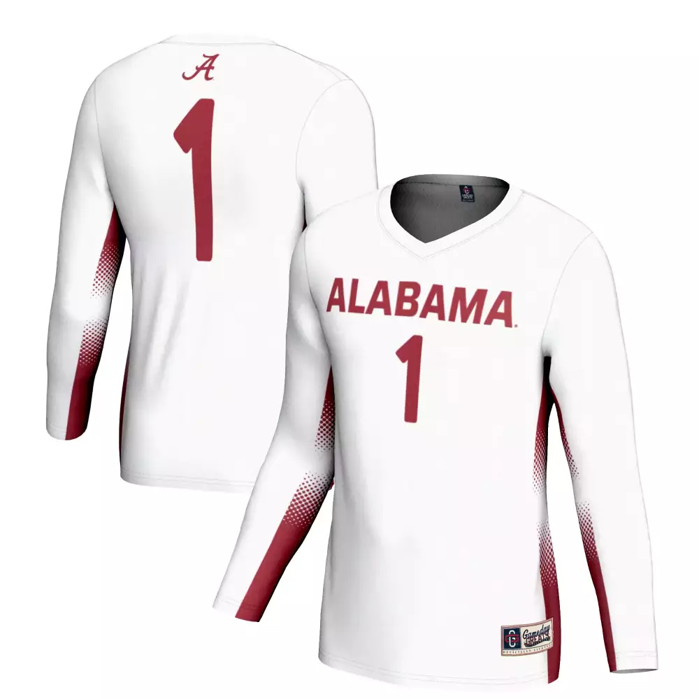 Alabama Crimson Tide 1 Long Sleeve Jersey 2023 | Stitched Vapor White Crimson Edition | Game Day Outfit for Men, Women & Youth