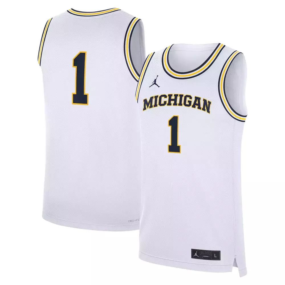 Personalized Michigan  1 2023 All Stitched Vapor Yellow Edition Basketball Jersey – White