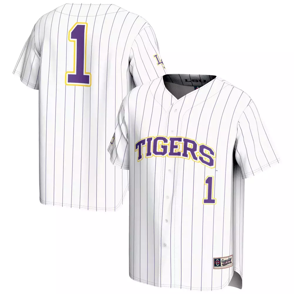 LSU Tigers 1 2023 Custom Edition Jersey | White Purple Pinstripe | All Stitched Vapor Fan Gear for Men, Women & Youth
