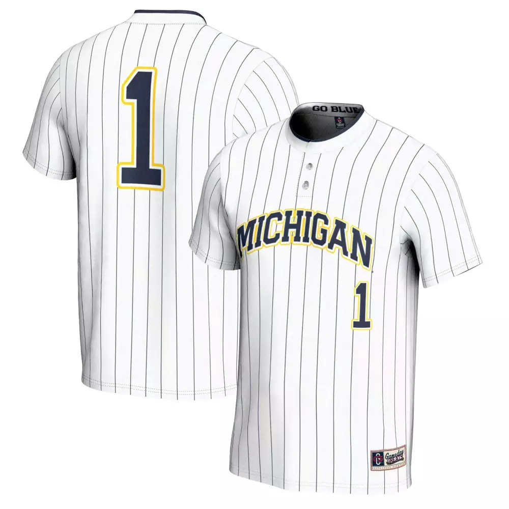 Custom Michigan  Go Blue 1 All Stitched Vapor 2023 Pinstripe Edition Baseball Jersey – White