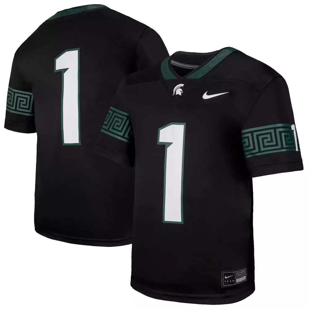 Custom Michigan State  Spartans 1 All Stitched Vapor 2023 Edition With Greek Design Football Jersey – Black