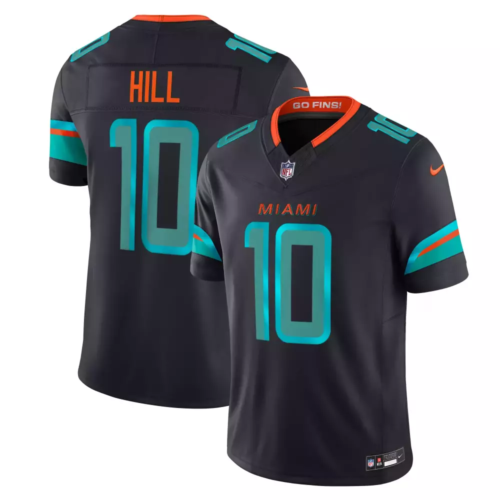 Tyreek Hill 10 Miami Dolphins 2023 Black Stitched Vapor Jersey | Go Fins Edition | Fan Gear | For Men, Women & Youth