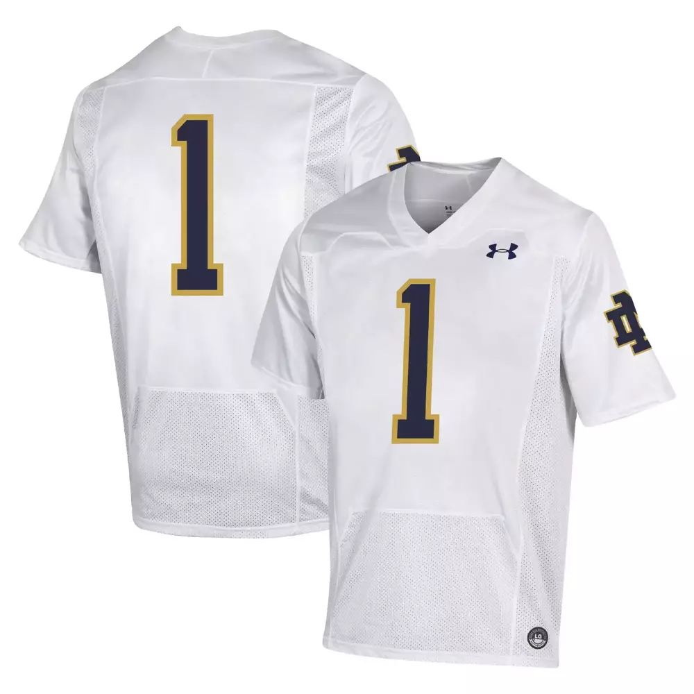 Under Armour Notre Dame Fighting Irish 1 White All Stitched Vapor Jersey 2023 | Men's Custom Edition | For Men, Women & Youth