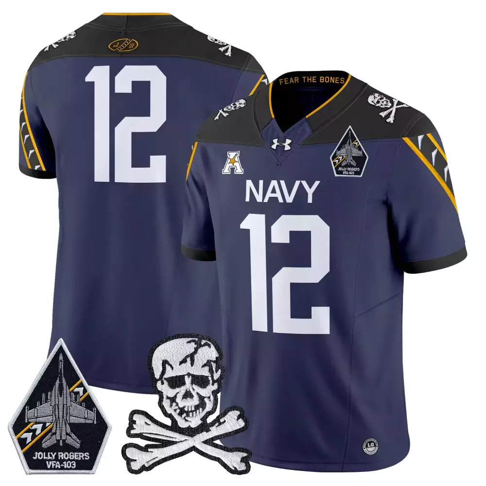 Jolly Rogers 12 Navy Vapor Limited Jersey | All Stitched Patch 2025 | Limited Edition Fan Gear for Men