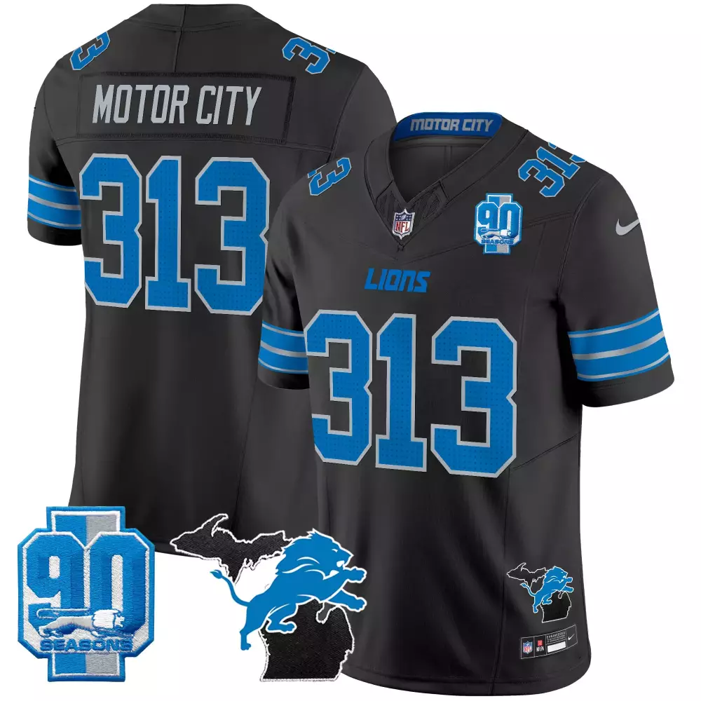313 Motor City Men's Vapor Jersey | Detroit Lions 90 Seasons Embroidered Patch Blue | Limited Edition Fan Gear | For Men, Women & Youth