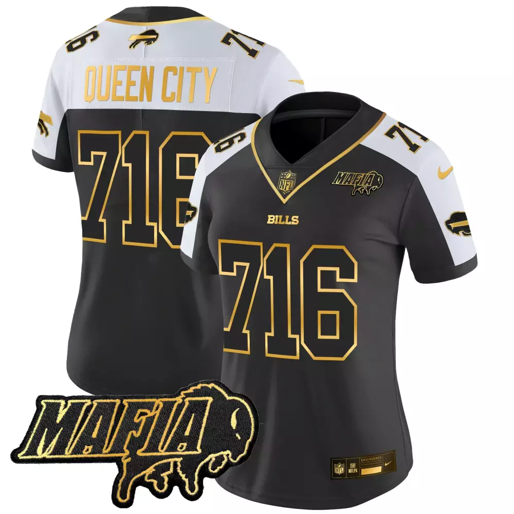 716 Queen City Women's Buffalo Bills Black Vapor Jersey | Embroidered Mafia Patch 2025 | Perfect for Game Day | For Men, Women & Youth