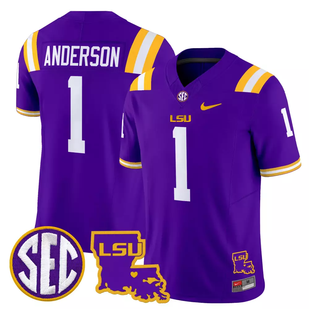 Anderson 1 LSU Tigers 2025 Purple Vapor Jersey | Limited Edition with Louisiana Patch | For Men
