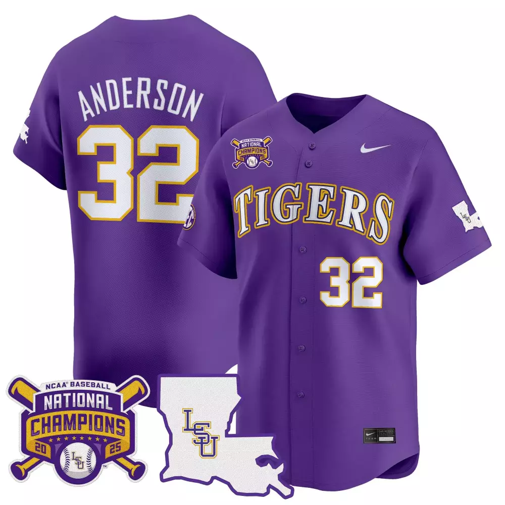 Anderson 32 LSU Tigers 2025 Stitched Vapor Jersey | Purple National Champions | For Men