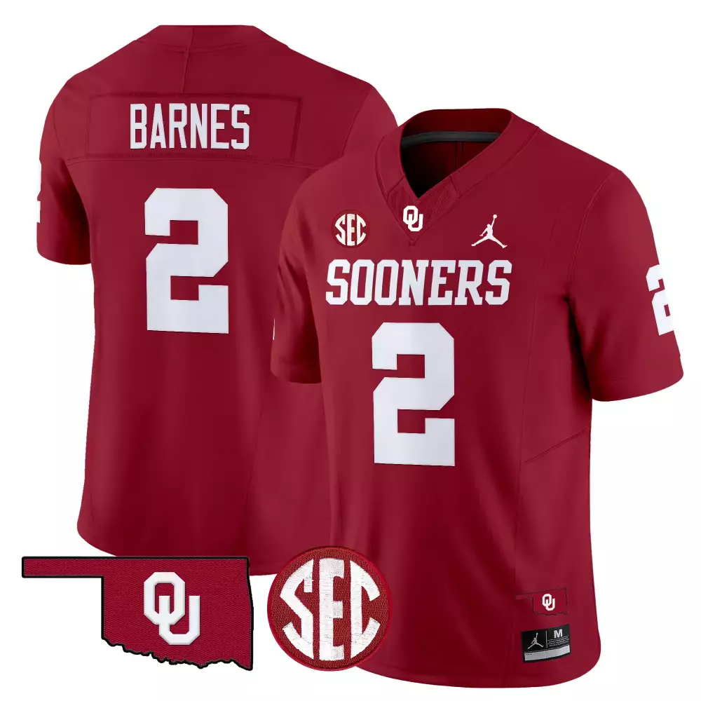 Custom Oklahoma Sooners  Air Jordan SEC Barnes 2 2025 Vapor All Stitched Embroidered Patch Red Authentic Jersey – Crimson