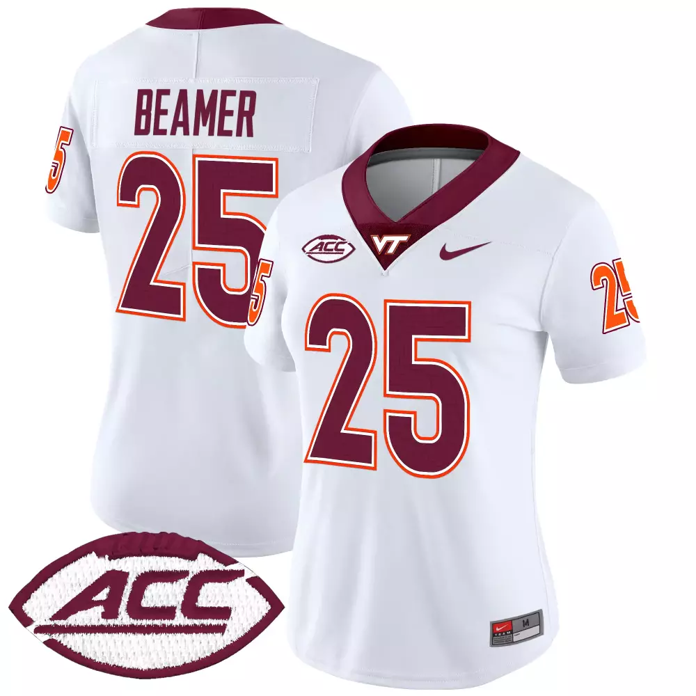 Custom Virginia Tech  ACC Beamer 25 Hokies Vapor Limited Patch 2025 Football Jersey – White