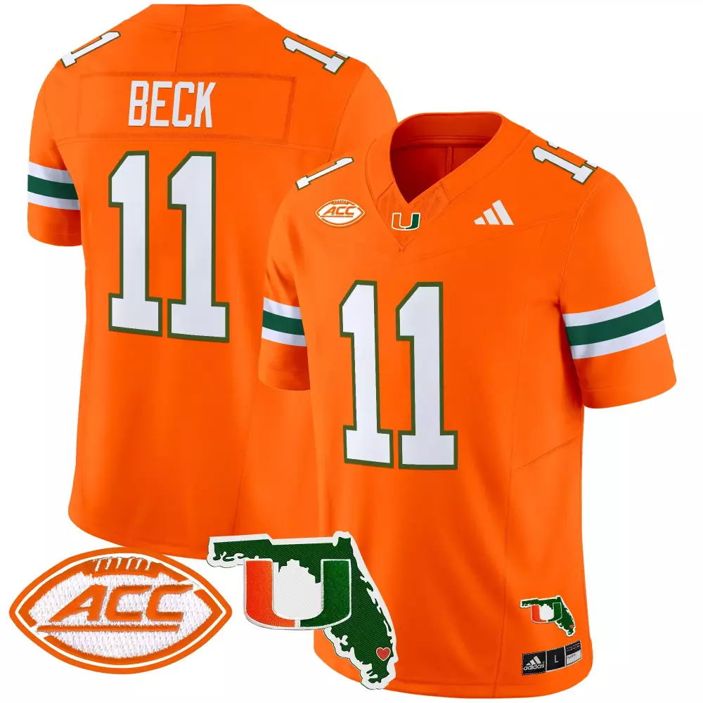 Beck 11 Men's Stitched Vapor Jersey | Miami Hurricanes Orange 2025 Florida Patch | Limited Edition Fan Gear | For Men, Women & Youth