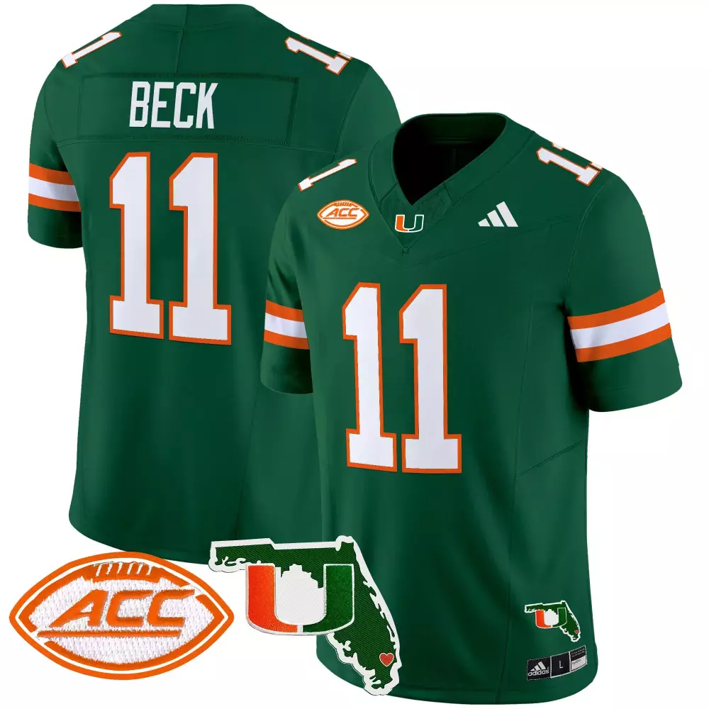 Beck 11 Men's Vapor Jersey | Miami Hurricanes Green Stitched ACC Patch 2025 | Game Day Outfit | For Men, Women & Youth