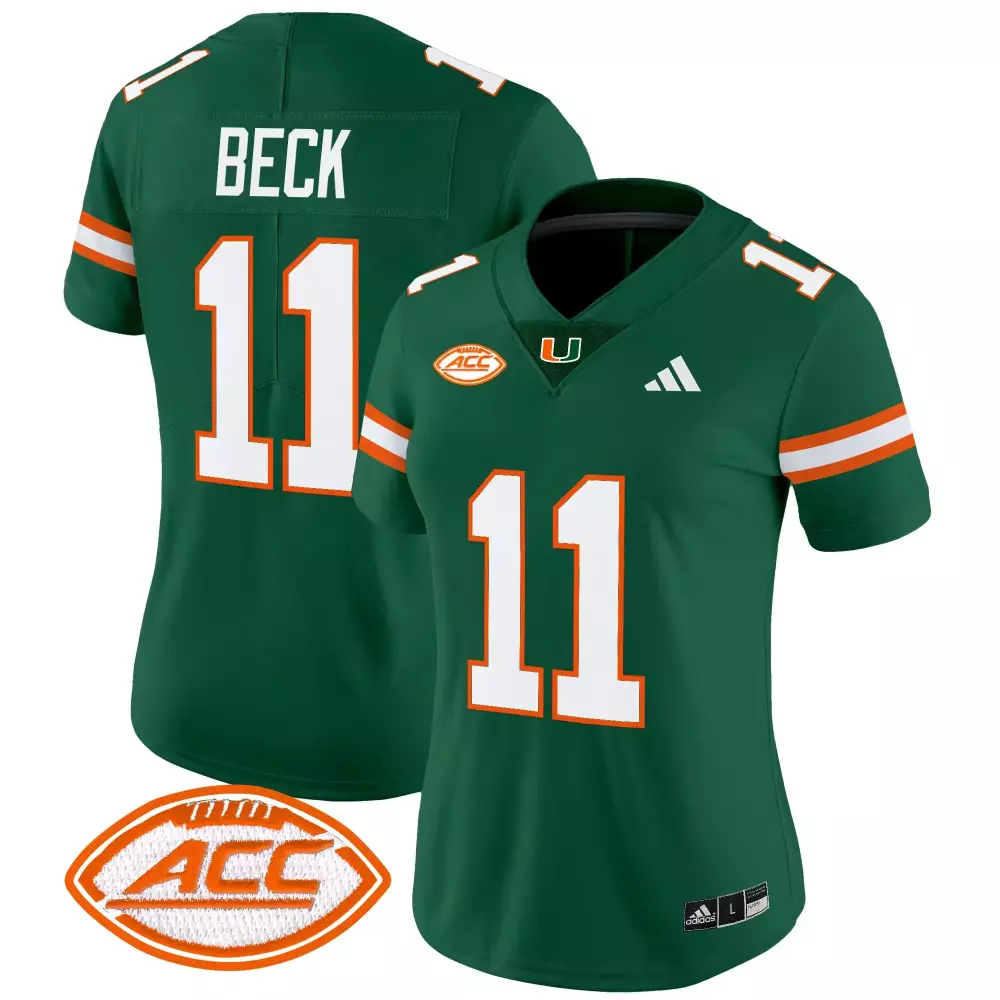 Beck 11 Women's Miami Hurricanes 2025 Green Vapor Stitched Jersey | ACC Patch | Game Day Outfit for Fans | For Men, Women & Youth