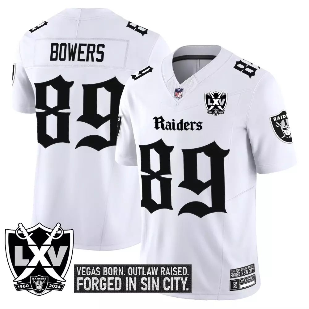 Bowers 89 Las Vegas Raiders 2024 Men's White LXV Edition Stitched Jersey | Fan Gear | For Men, Women & Youth