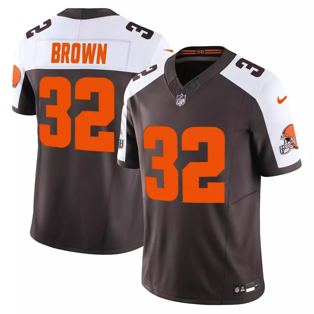 Brown 32 Cleveland Browns 2025 Stitched Vapor Jersey | Black Home Edition | Game Day Outfit | For Men, Women & Youth